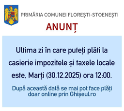 Anunț public ultima zi de plată la casierie a impozitelor și taxelor pe anul 2025